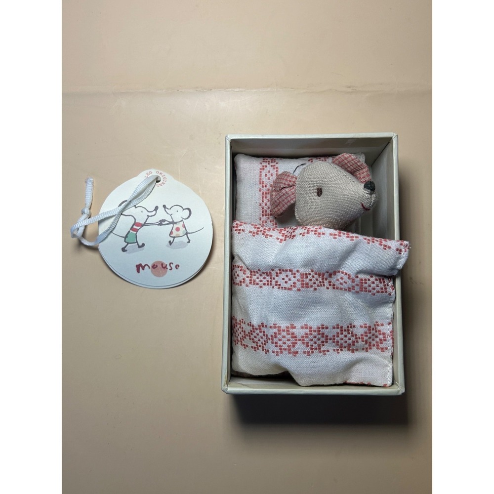 Maileg Flower Power Little Sister Mouse 16-2774-00 Red Mouth Painted Nose